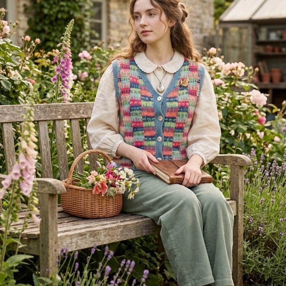 Susan Bristol Vintage Y2K Multi Color Patchwork Knit Sweater Vest Womens Small - Picture 11 of 11